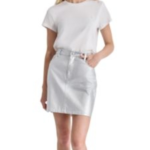 NWT DKNY Women's (Size 26) Silver Metallic-Foiled High-Rise Mini Skirt - Picture 15 of 16